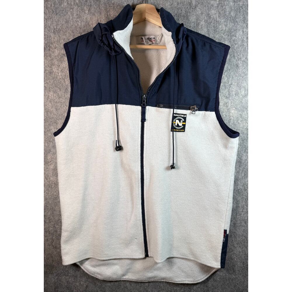 Vintage Nautica Competition NauTech Vest Large Packable Hood Fleece Made In USA